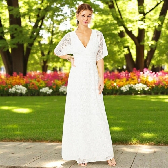 Lilly Pulitzer Parigi Lace Maxi Dress in Resort White Scalloped Shell Lace - Picture 1 of 12